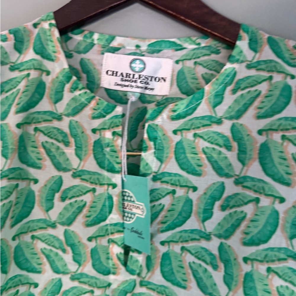 NWT Charleston Shoe Company green leaves cotton tunic shirt - Picture 4 of 9